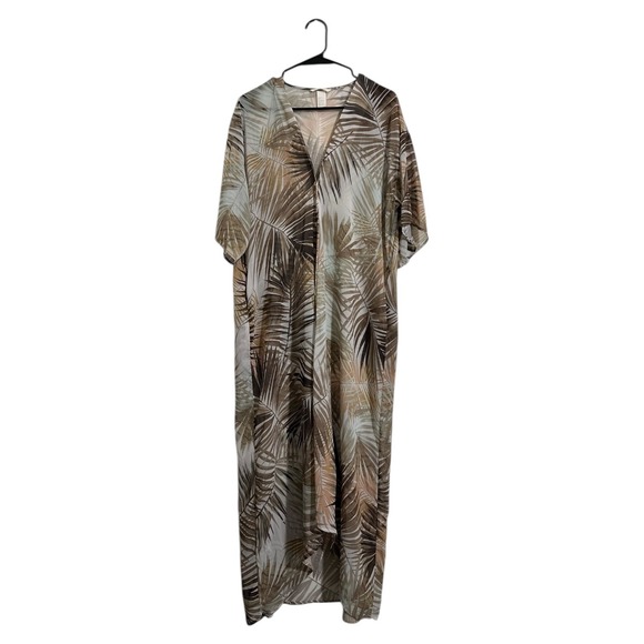 H&M Other - H&M Neutral Brown Tropical Print Button Front Semi Sheer Long Swim Cover Up SZ 2